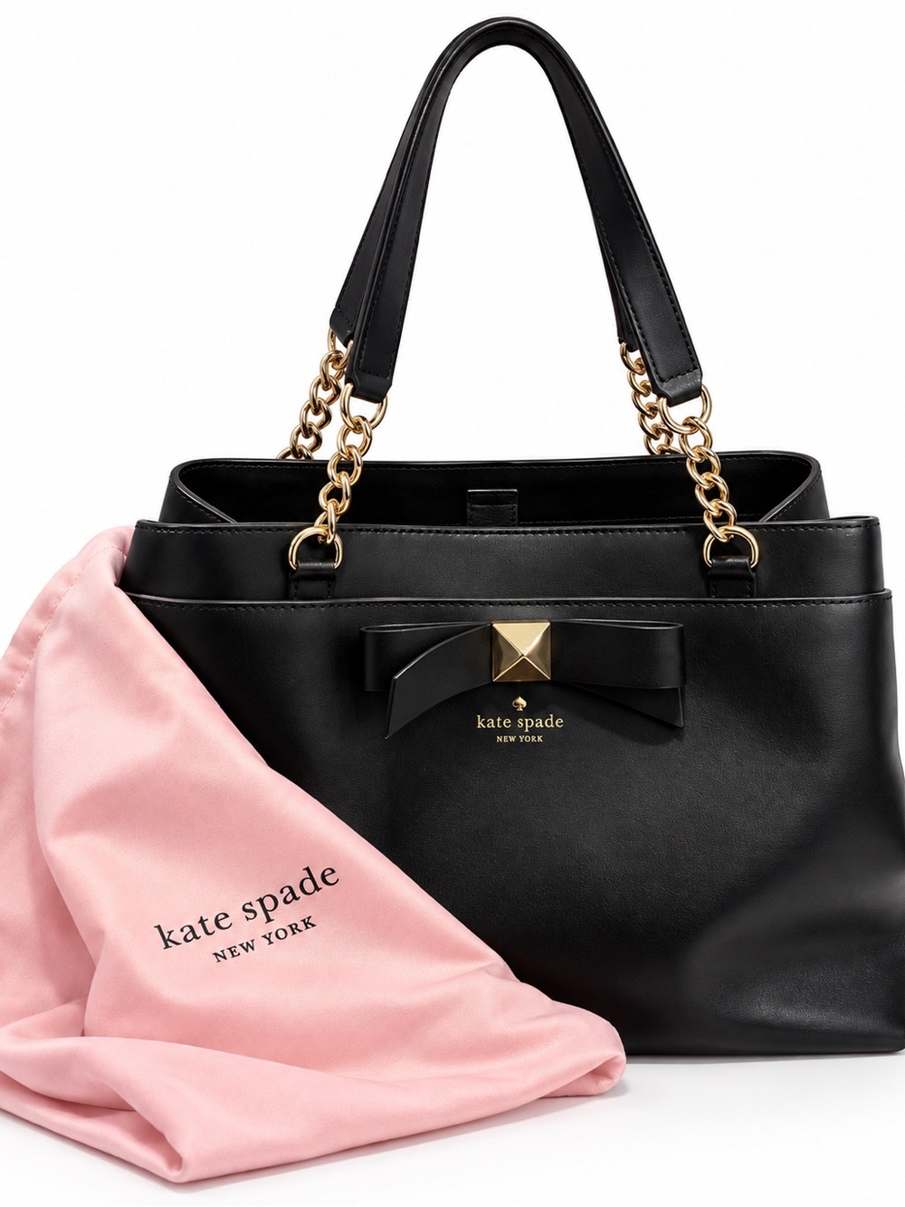kate spade Black Leather Shoulder Bag with Pink Dust Bag and Gold Hardware